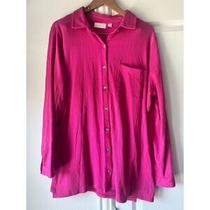 Belle by Kim Gravel Hot Pink Gauze Flowy Button Up Pocket Blouse | Sz Large